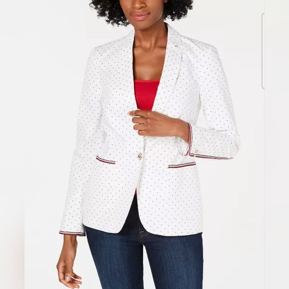 NWOT Tommy Hilfiger White Polka Dot Blazer Size 10